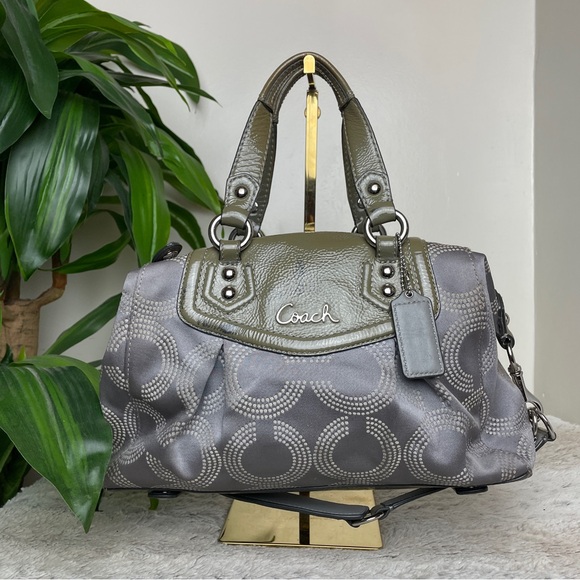 Coach Handbags - Coach Ashley Dotted OP Signature Satchel Purse Gray